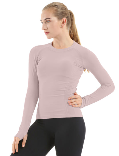 MATHCAT Women Seamless Workout Shirts-Quick Dry Gym Shirt Long Sleeve Running Outfit for Traning,Yoga and Pilates