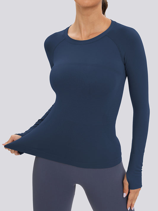 MathCat Long Sleeve Workout Shirts Breathable Thumb Holes Tops Navyblue