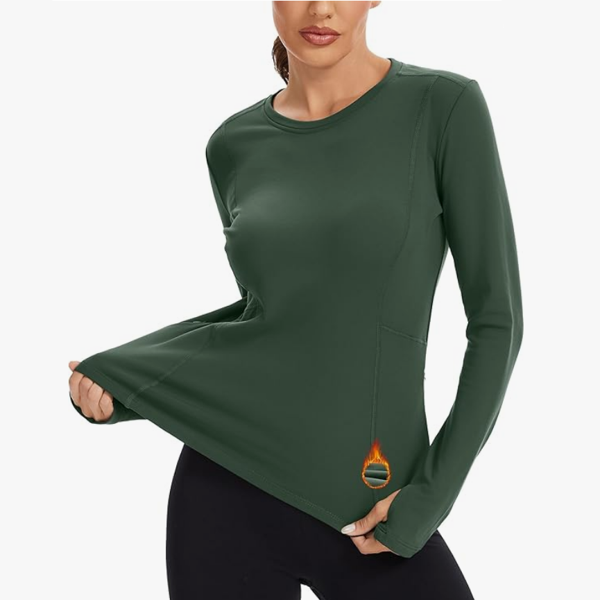 MATHCAT Thermal Shirts for Women Fleece Lined Long Sleeve Thermal Tops Base Layer Winter Gear Running Athletic Underwear