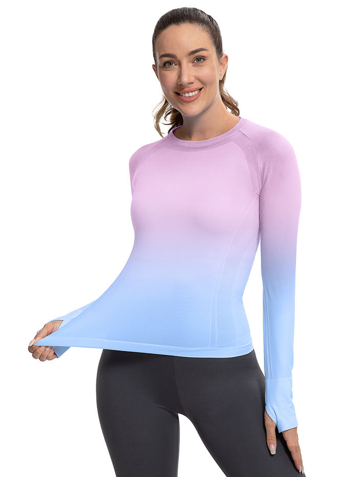 MATHCAT Seamless Gradient Running Long Sleeve Athletic Shirts