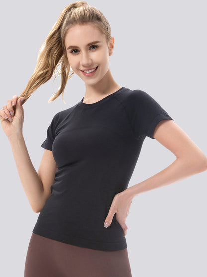 MathCat Seamless Yoga Athletic Workout T-Shirts Black