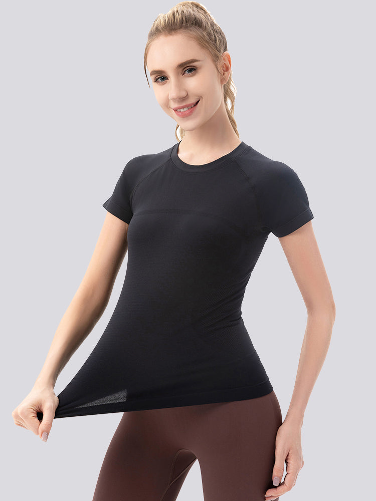 MathCat Seamless Yoga Athletic Workout T-Shirts Black