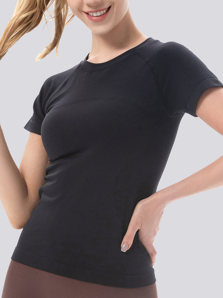 MathCat Seamless Yoga Athletic Workout T-Shirts Black
