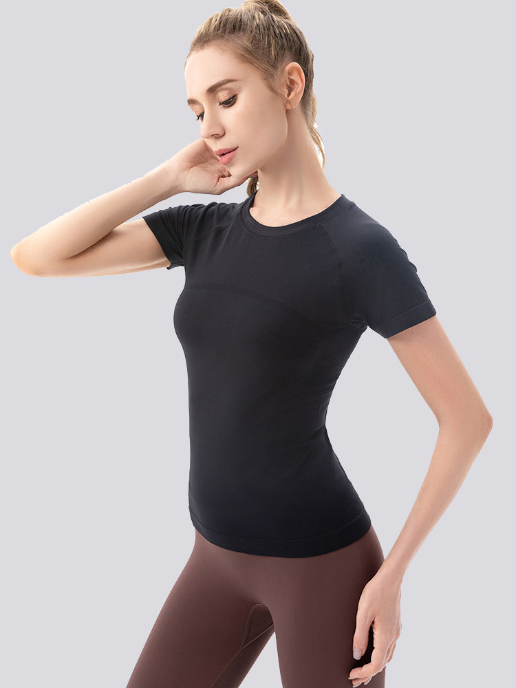 MathCat Seamless Yoga Athletic Workout T-Shirts Black