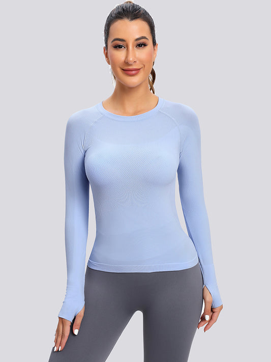 MathCat Seamless Long Sleeve Workout Shirts for Women Skyblue