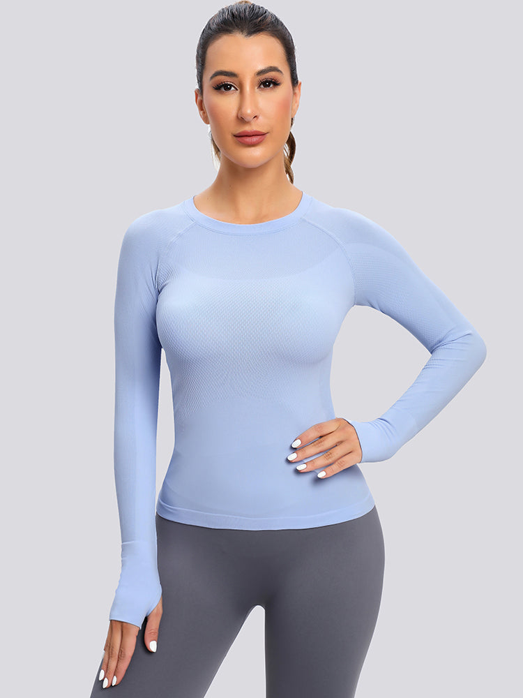 MathCat Seamless Long Sleeve Workout Shirts for Women Skyblue