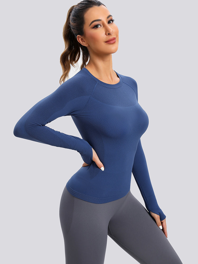 Pinspark Workout Shirt for Women Plus Size Yoga Crop Top Long Sleeve Gym  Shirts Lightweight Athletic Tops,Navy Blue XXL