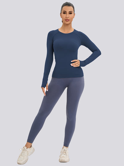 MathCat Long Sleeve Workout Shirts Breathable Thumb Holes Tops Navyblue