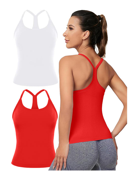 MathCat Racerback Athletic Tank Tops 2 Pack(White & Red)