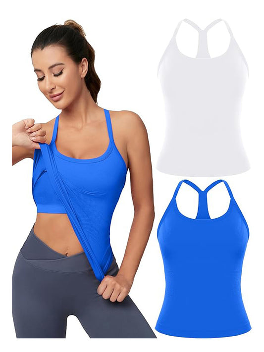 MathCat Racerback Athletic Tank Tops 2 Pack（White & Kleinblue）