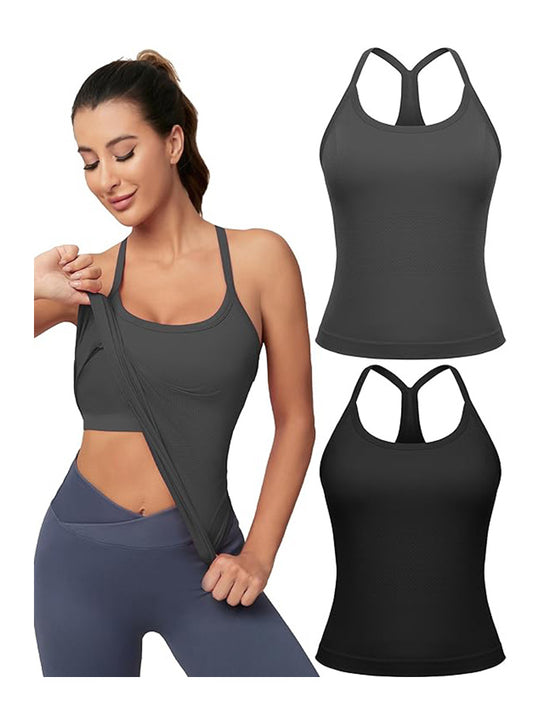 MathCat Racerback Athletic Tank Tops 2 Pack（Black & Carbongrey）