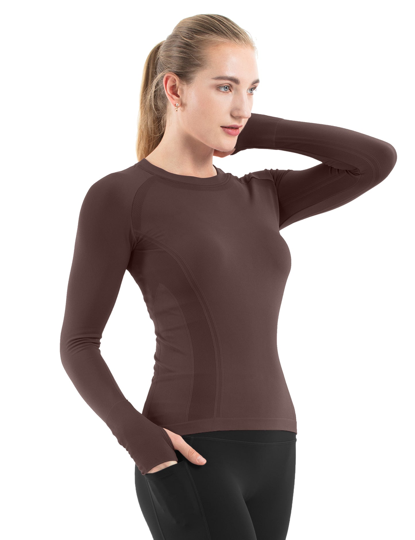 MATHCAT Women Seamless Workout Shirts-Quick Dry Gym Shirt Long Sleeve Running Outfit for Traning,Yoga and Pilates