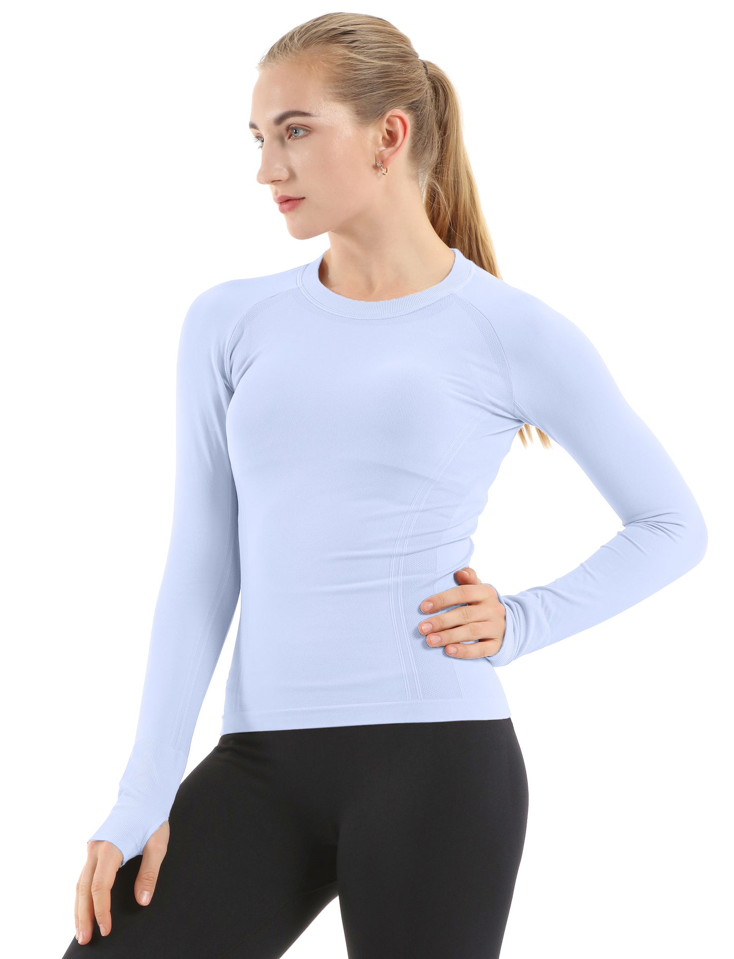 MATHCAT Women Seamless Workout Shirts-Quick Dry Gym Shirt Long Sleeve Running Outfit for Traning,Yoga and Pilates