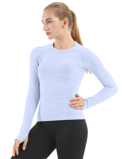 MATHCAT Women Seamless Workout Shirts-Quick Dry Gym Shirt Long Sleeve Running Outfit for Traning,Yoga and Pilates