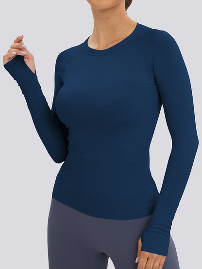 MathCat Long Sleeve Workout Shirts Breathable Thumb Holes Tops Navyblue
