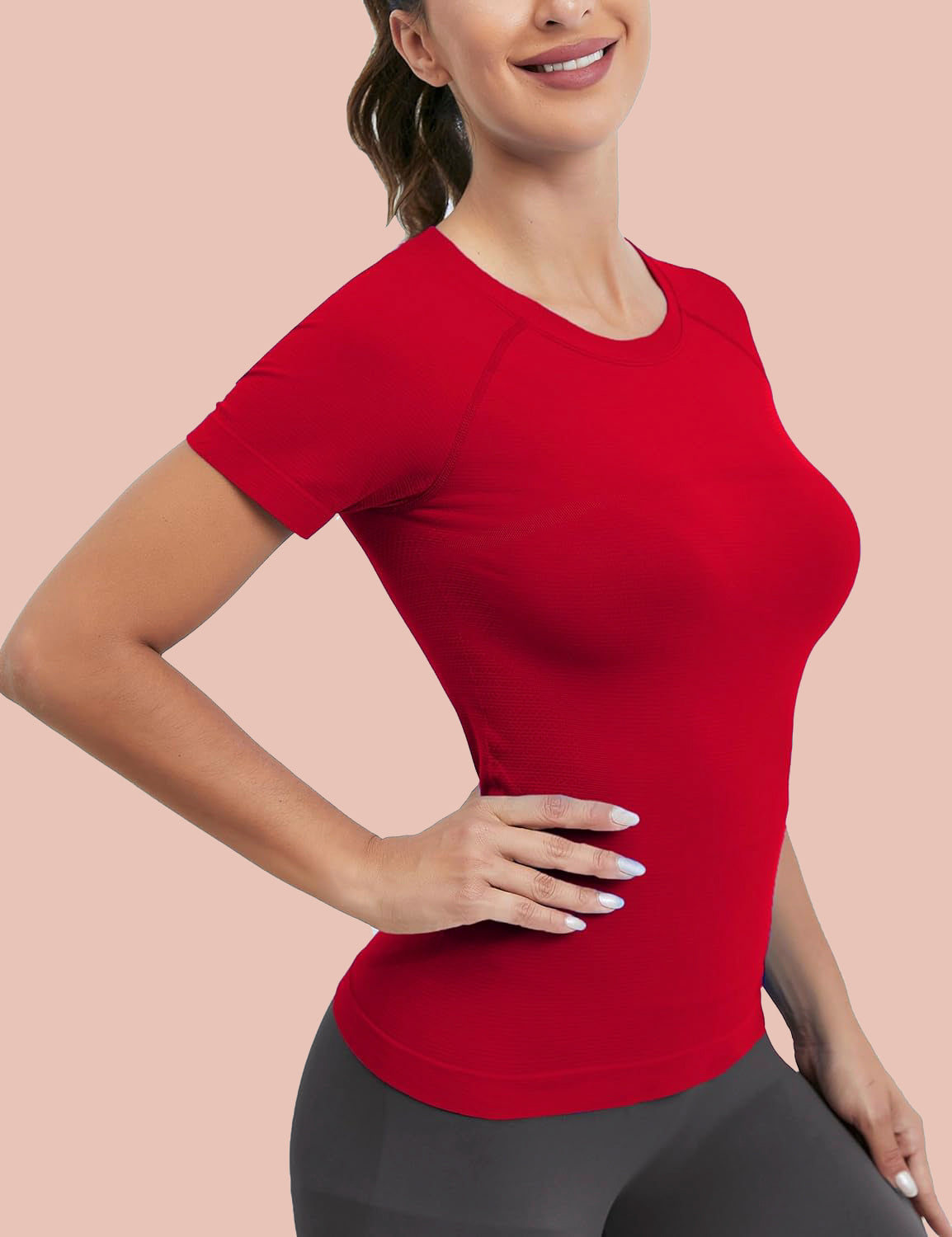 MathCat Seamless Yoga Athletic Workout T-Shirts Red – Mathcat