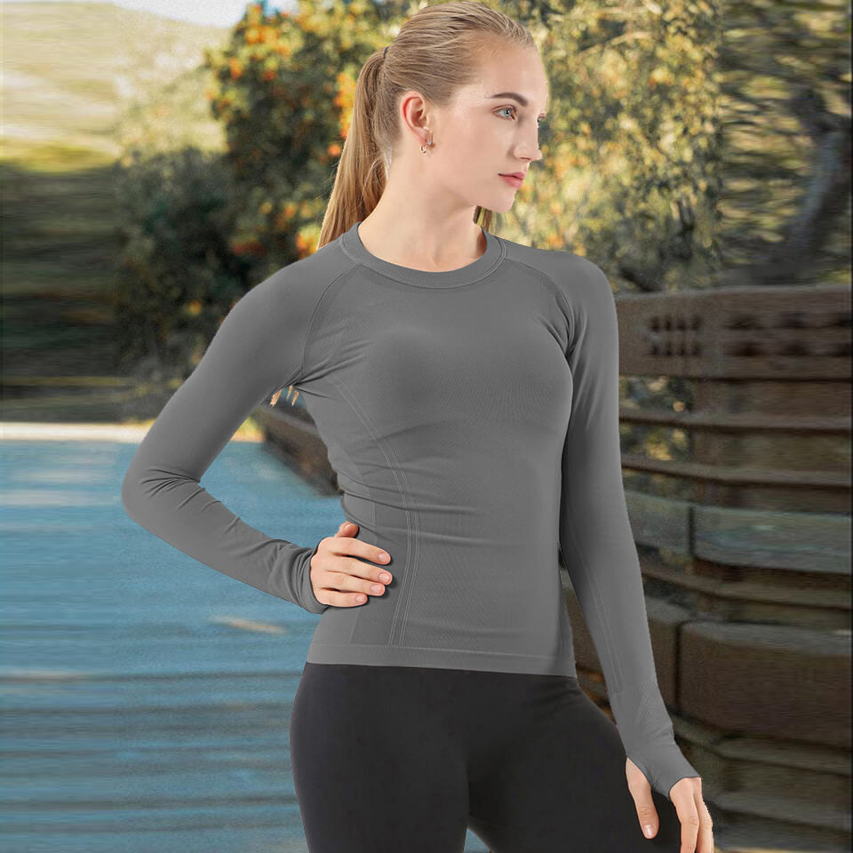 Mathcat Seamless Workout Shirts Breathable Long Sleeve Yoga Tops Army Green