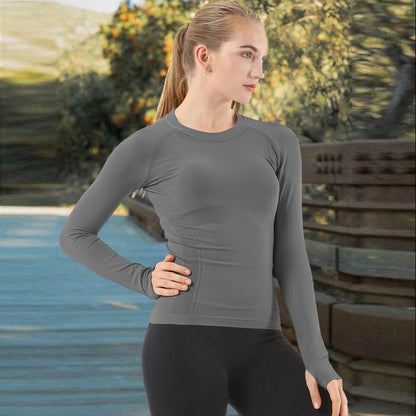 Mathcat Seamless Workout Shirts Breathable Long Sleeve Yoga Tops Army Green