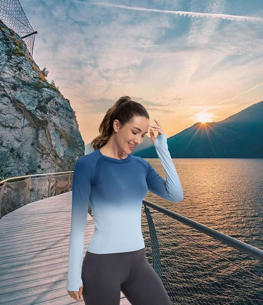 MATHCAT Seamless Gradient Running Long Sleeve Athletic Shirts
