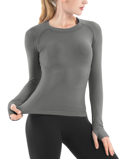 MATHCAT Women Seamless Workout Shirts-Quick Dry Gym Shirt Long Sleeve Running Outfit for Traning,Yoga and Pilates