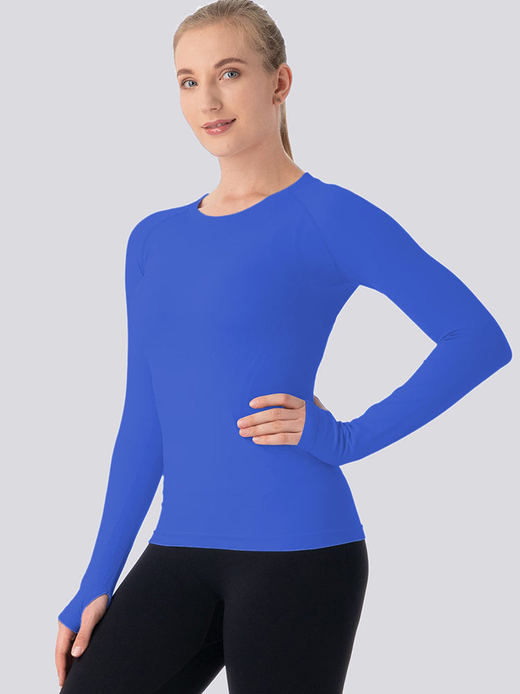 MathCat Breathable Seamless Long Sleeve Workout Shirts Sports Running Yoga Shirt Blue_03