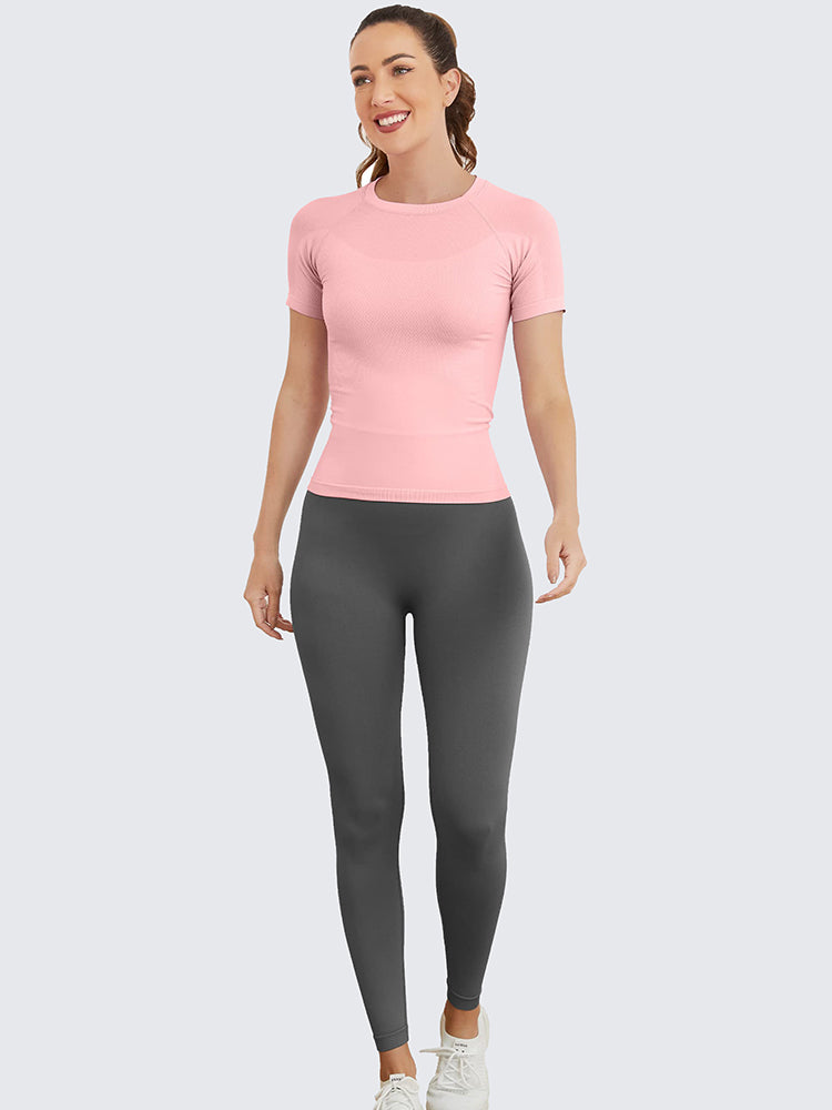 MathCat Seamless Workout Shirts for Women Yoga Tops Sports Running Shirt  Breathable Athletic Top Slim Fit(X-Small,Pink_02) at  Women's  Clothing store