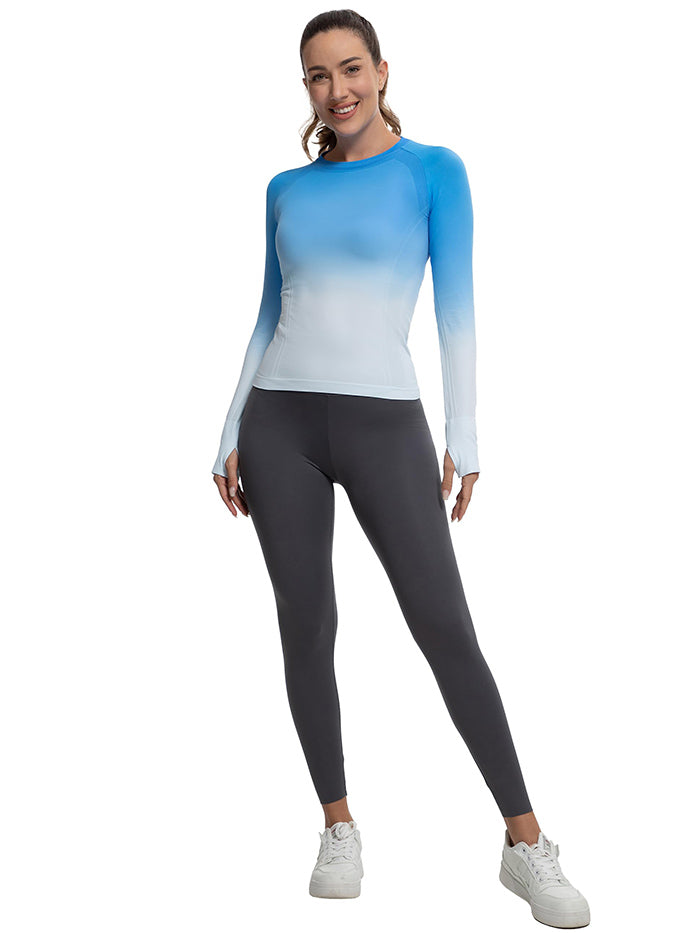 MATHCAT Seamless Gradient Running Long Sleeve Athletic Shirts
