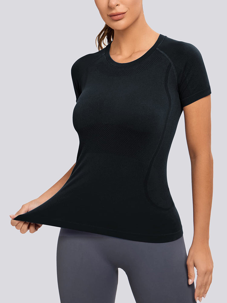 MathCat Yoga Short Sleeve Shirts Soft Seamless Gym T-Shirts Black
