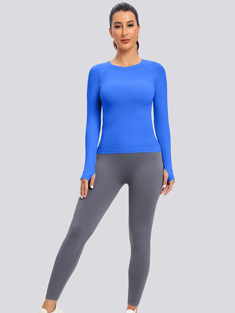 MathCat Seamless  Long Sleeve Workout Shirts for Women Lakeblue