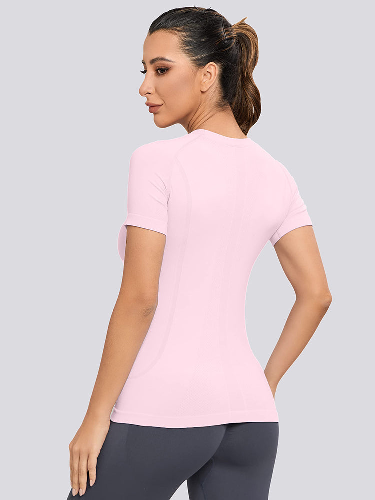 MathCat Yoga Short Sleeve Shirts Soft Seamless Gym T-shirt Light Pink