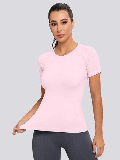 MathCat Yoga Short Sleeve Shirts Soft Seamless Gym T-shirt Light Pink