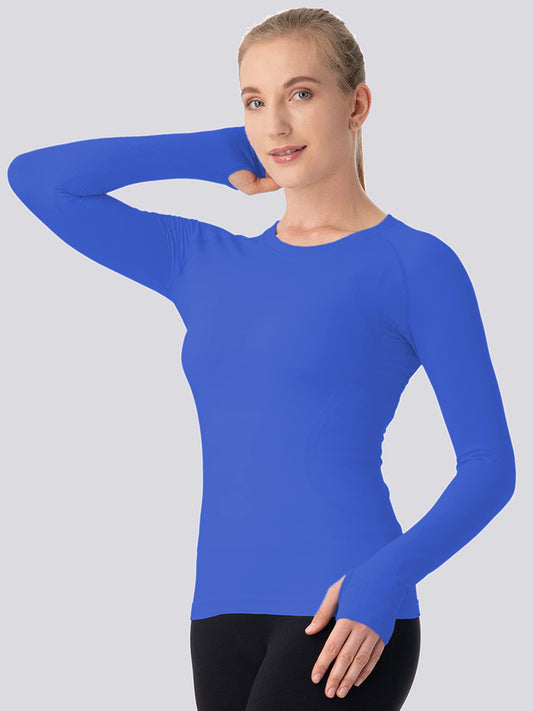 MathCat Breathable Seamless Long Sleeve Workout Shirts Sports Running Yoga Shirt Blue_03
