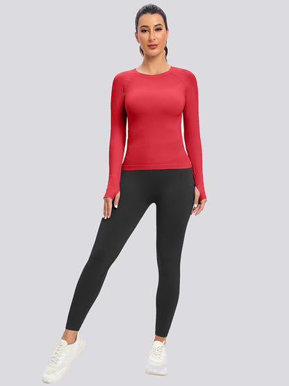 MathCat Seamless  Long Sleeve Workout Shirts for Women Red