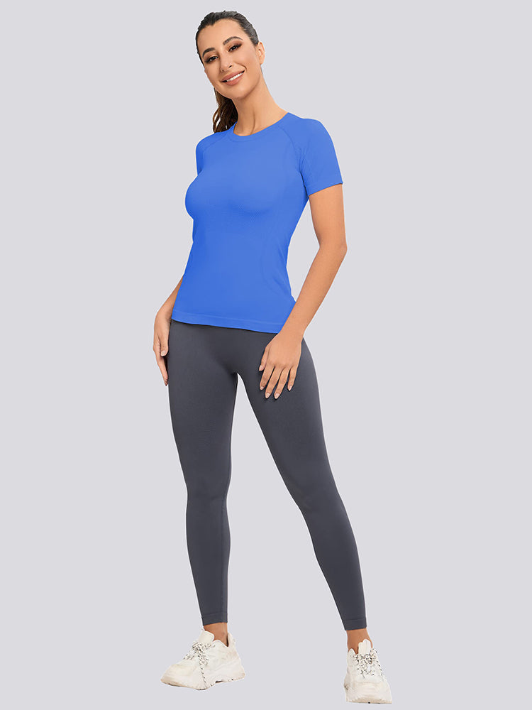 MathCat Yoga Short Sleeve Shirts Soft Seamless Gym T-Shirts Blue03
