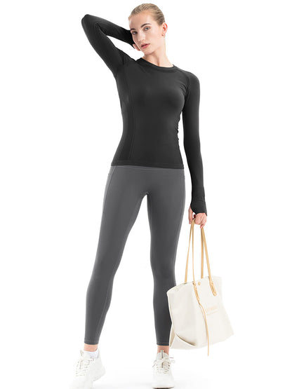 MathCat Breathable Seamless Long Sleeve Workout Shirts  Sports Running Yoga Shirt Black