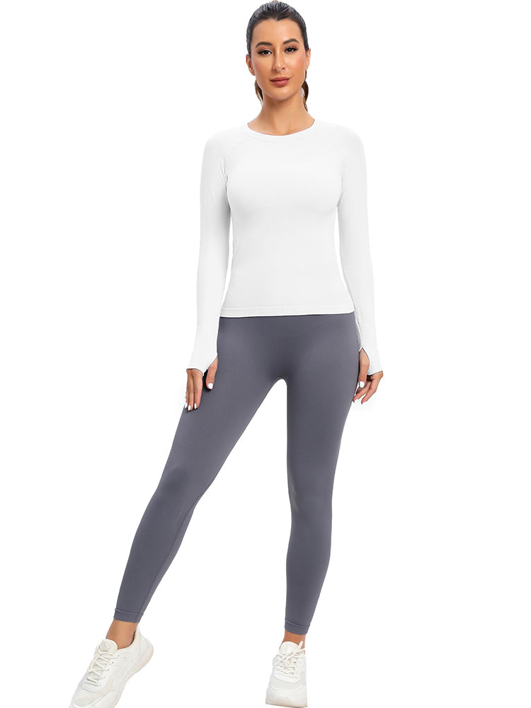 MathCat Seamless  Long Sleeve Workout Shirts White