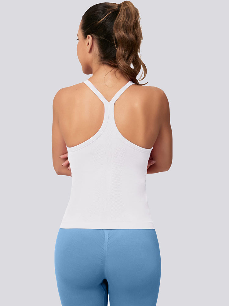 MATHCAT Women Seamless Racerback Athletic Running tank-Gym Tank With Built in Bra-Suitable for Yoga, Gym,Pilates