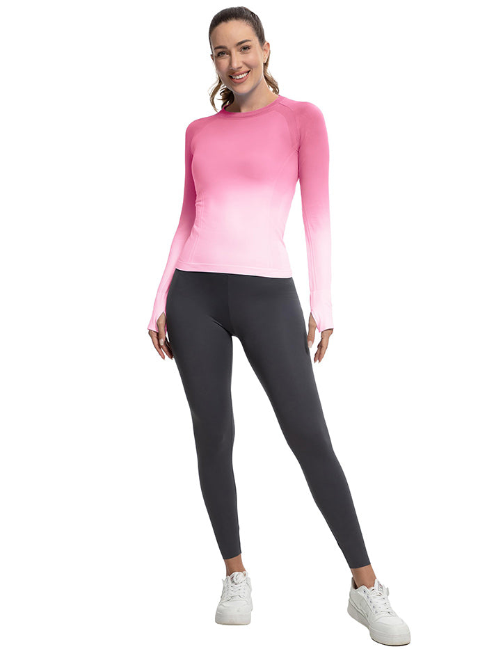 MATHCAT Seamless Gradient Running Long Sleeve Athletic Shirts