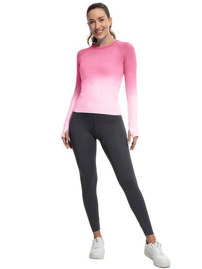 MATHCAT Seamless Gradient Running Long Sleeve Athletic Shirts