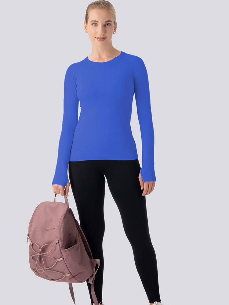 MathCat Breathable Seamless Long Sleeve Workout Shirts Sports Running Yoga Shirt Blue_03