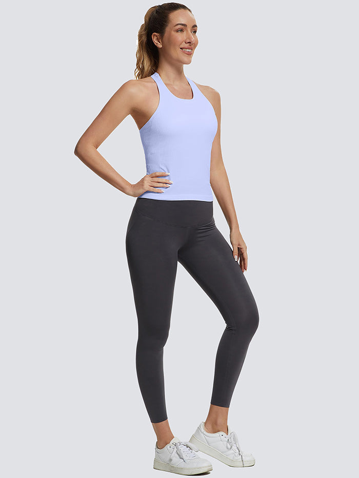 MathCat Ribbed Racerback Crop Workout Tank Top for Women with Built-in Bra