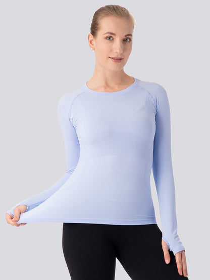 MATHCAT Women Seamless Workout Shirts-Quick Dry Gym Shirt Long Sleeve Running Outfit for Traning,Yoga and Pilates