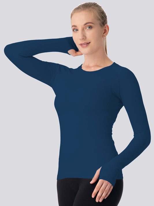 MathCat Breathable Seamless Long Sleeve Workout Shirts Sports Running Yoga Shirt Navy