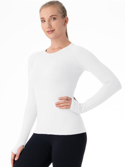 MathCat Breathable Seamless Long Sleeve Workout Shirts Sports Running Yoga Shirt White