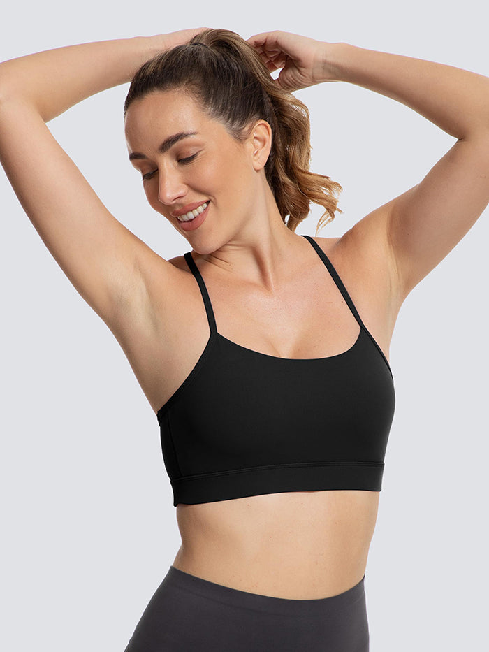 MathCat Women Spaghetti Thin Strap Padded Racerback Sports Bra Running Tank Top Black