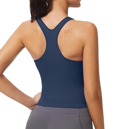 MATHCAT Ribbed Racerback Crop Workout Tank Top for Women with Built-in Bra