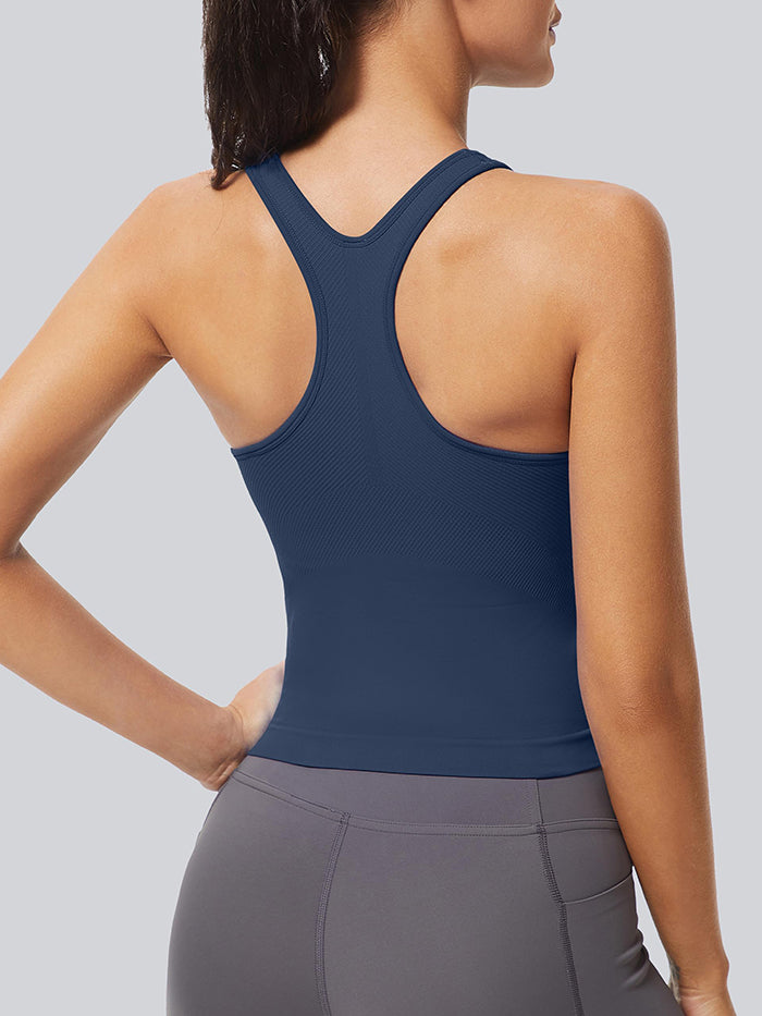 MATHCAT Ribbed Racerback Crop Workout Tank Top for Women with Built-in Bra
