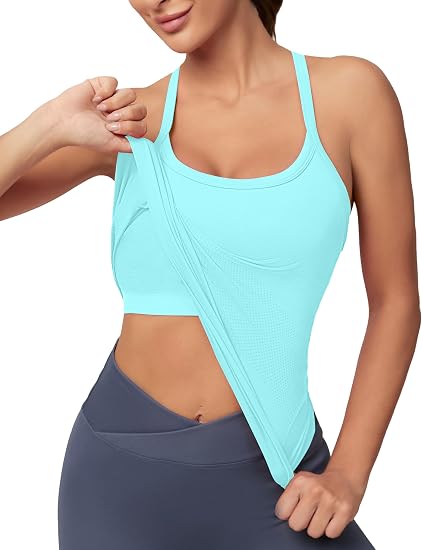 MATHCAT Women Seamless Racerback Athletic Running tank-Gym Tank With Built in Bra-Suitable for Yoga, Gym,Pilates