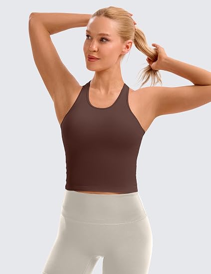 MathCat Longline Sports Bra for Women,Cropped Racerback Workout Tank Tops with Padded,Yoga Sports Bra with Mesh Ventilation