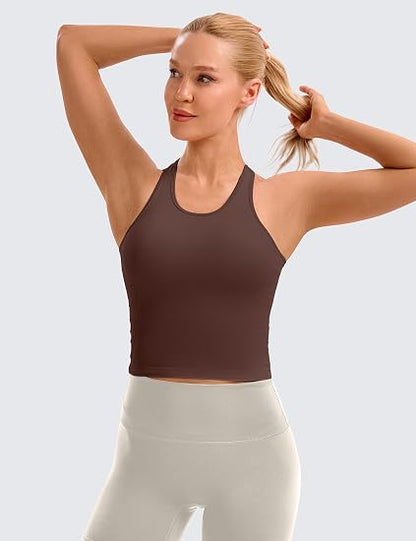 MathCat Longline Sports Bra for Women,Cropped Racerback Workout Tank Tops with Padded,Yoga Sports Bra with Mesh Ventilation